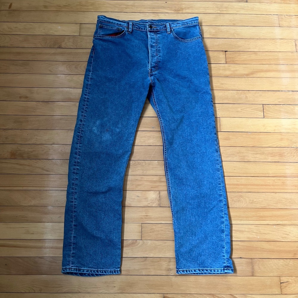 Levis 501 Mens Straight Leg Blue Denim Jeans Button Fly W36 L32 Red Pocket Bags